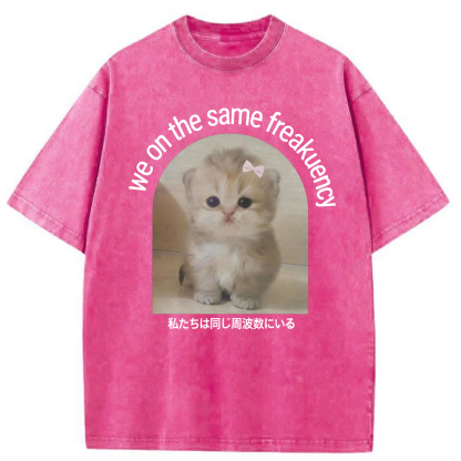 Tokyoviva We On The Same Freakuency Cat Washed T-shirt
