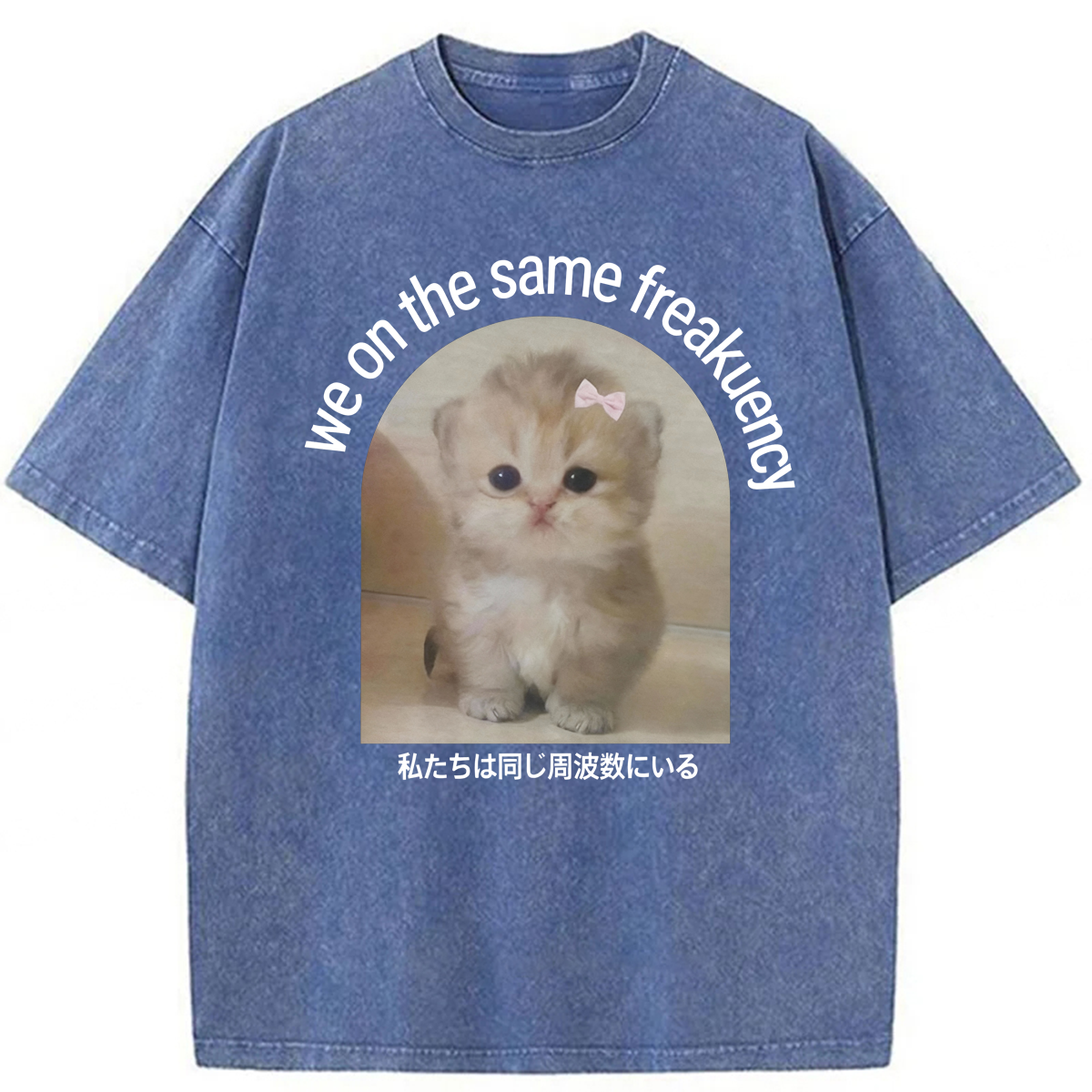 Tokyoviva We On The Same Freakuency Cat Washed T-shirt