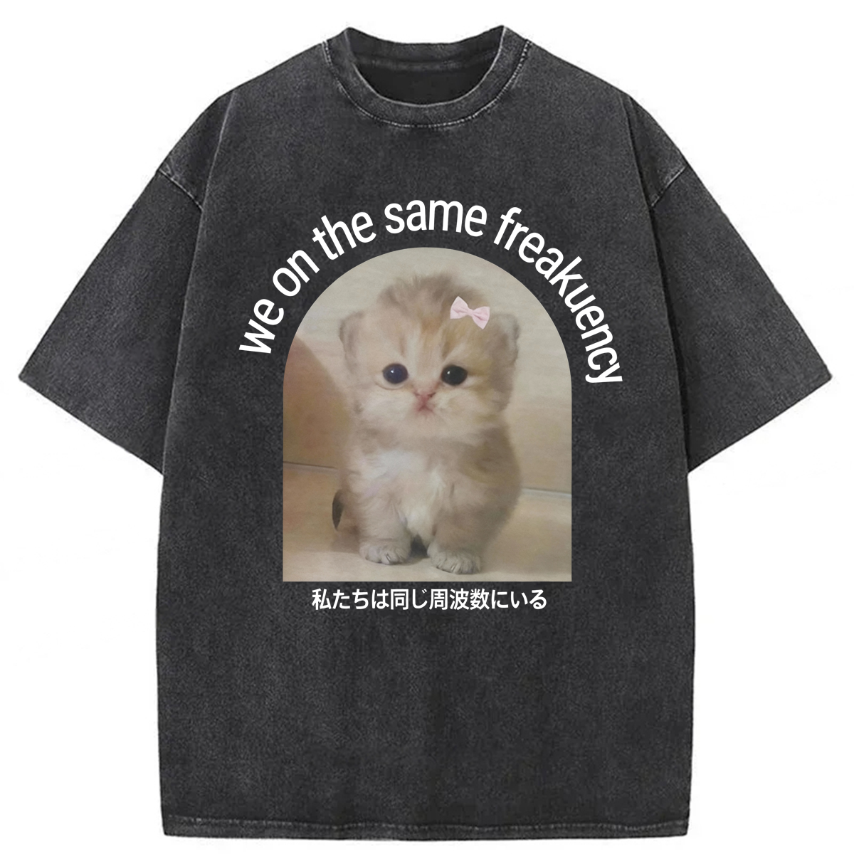 Tokyoviva We On The Same Freakuency Cat Washed T-shirt