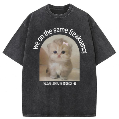 Tokyoviva We On The Same Freakuency Cat Washed T-shirt