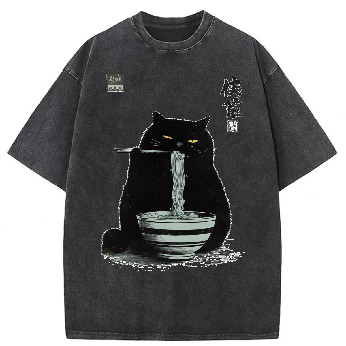 Tokyoviva Japanese Ramen Cat Washed T-shirt