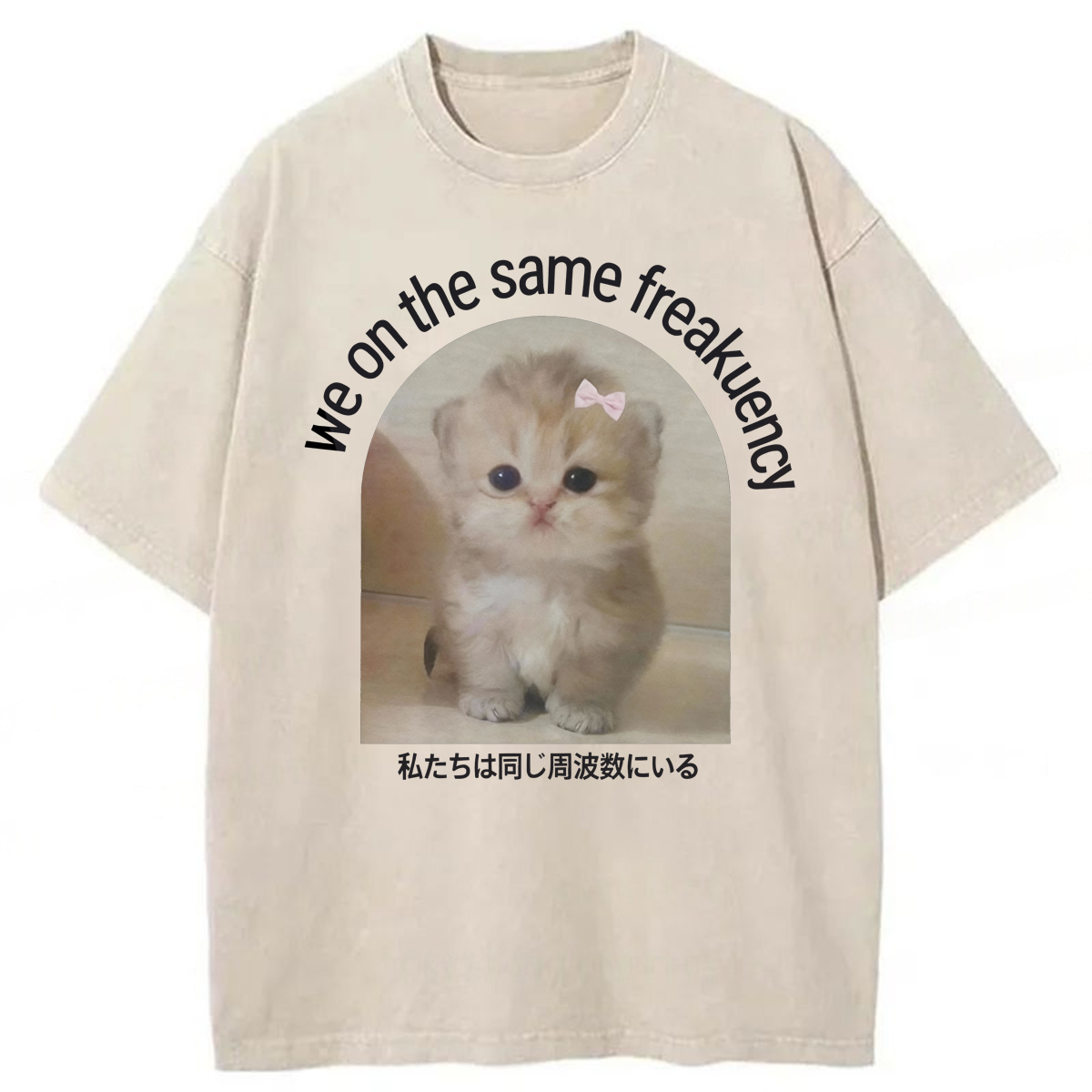 Tokyoviva We On The Same Freakuency Cat Washed T-shirt