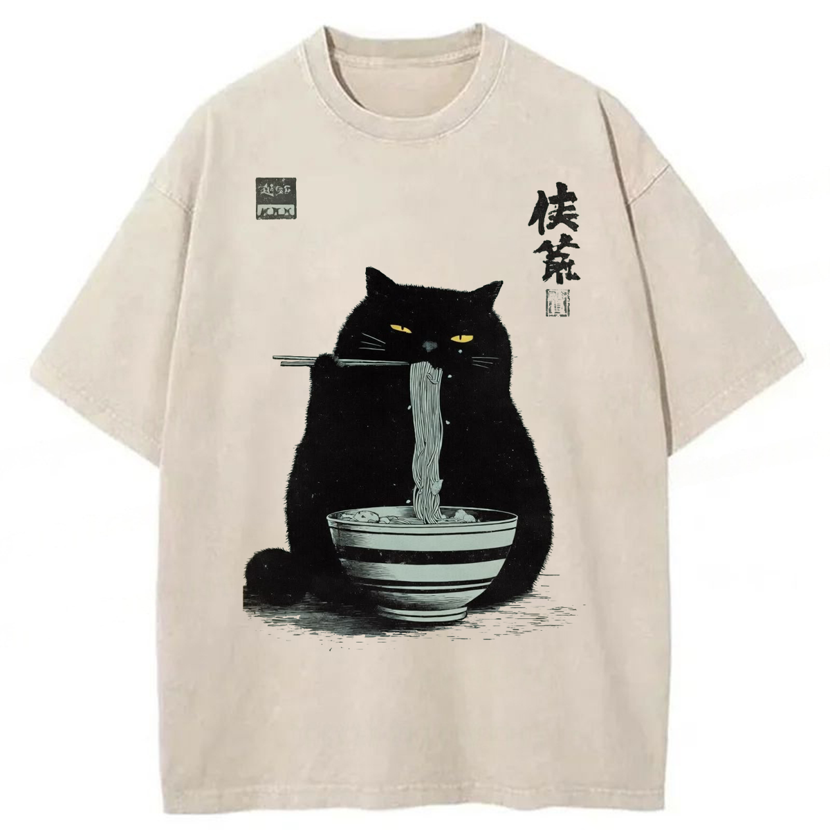 Tokyoviva Japanese Ramen Cat Washed T-shirt