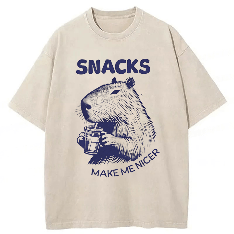 Tokyoviva Capybara Eating Snacks Washed T-shirt