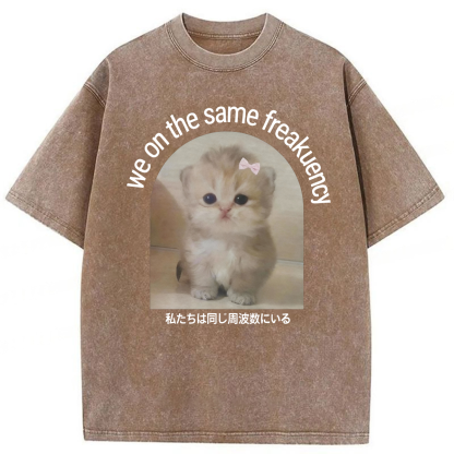 Tokyoviva We On The Same Freakuency Cat Washed T-shirt