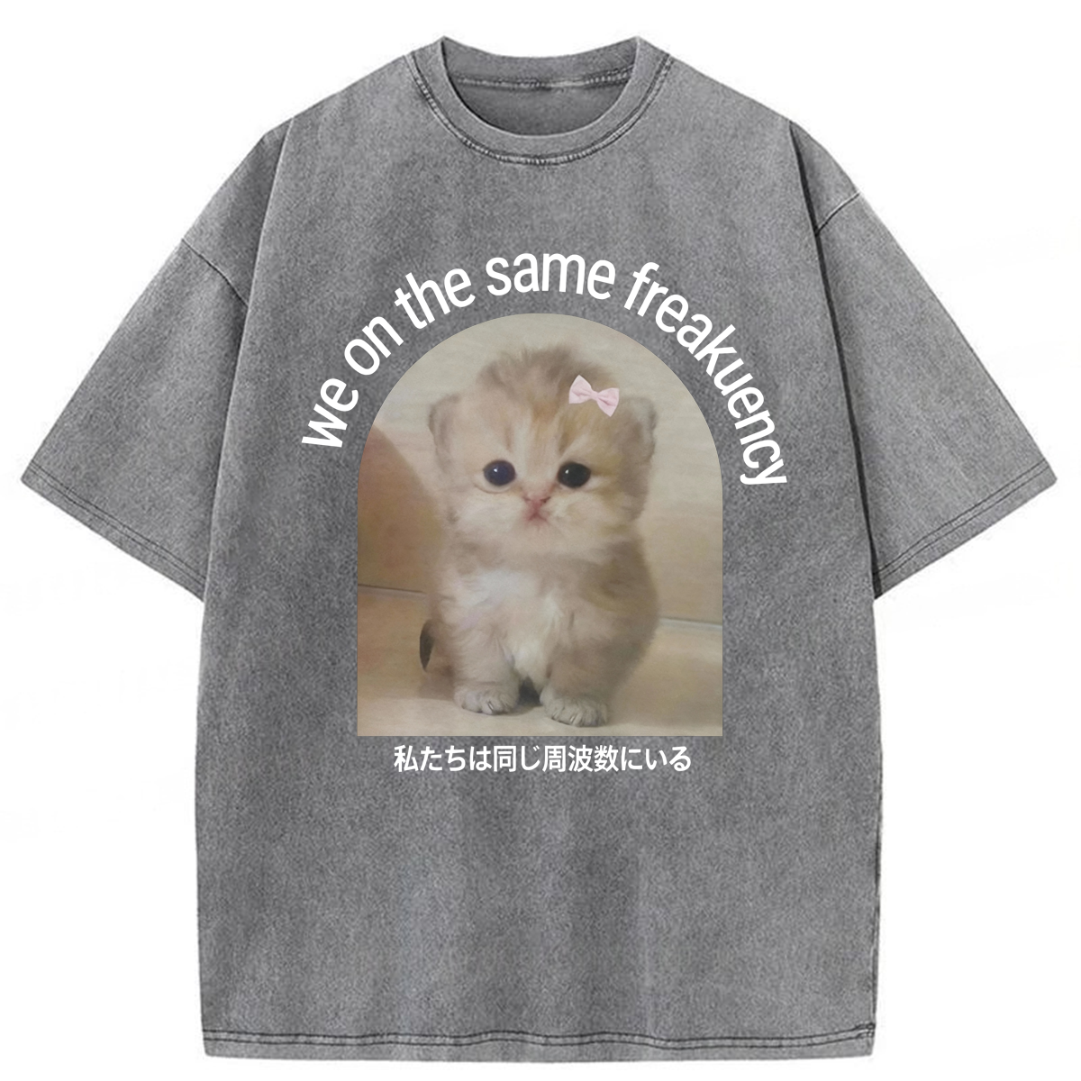 Tokyoviva We On The Same Freakuency Cat Washed T-shirt
