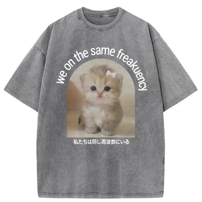 Tokyoviva We On The Same Freakuency Cat Washed T-shirt