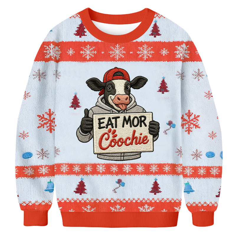 Tokyoviva Humorous Thumbs Up Cow Christmas Ugly Sweatshirt