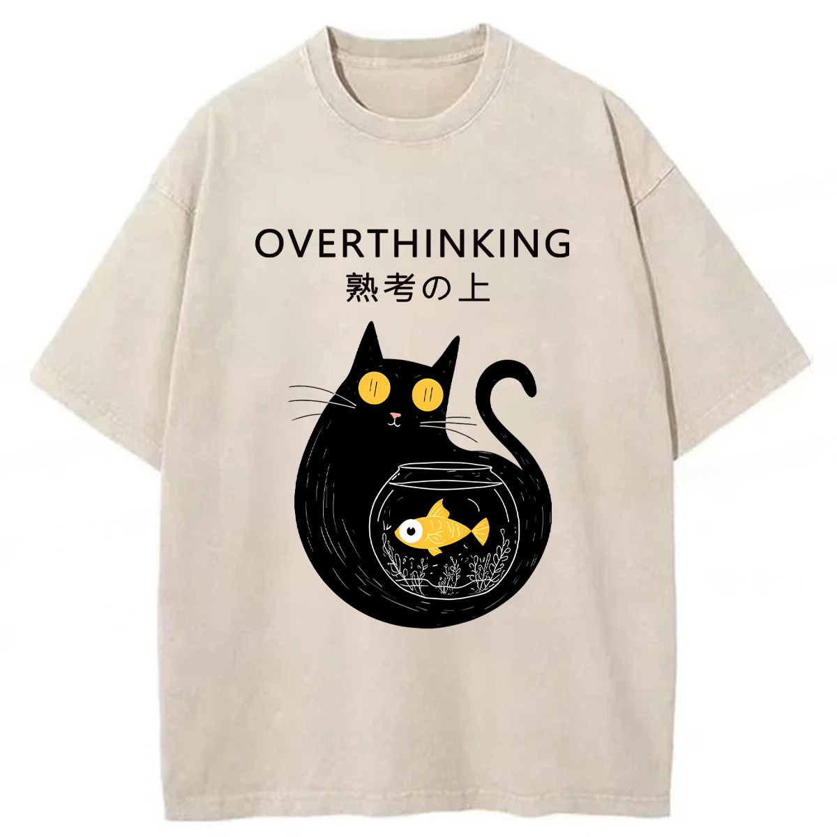 Tokyoviva Overthinking Cat Washed T-shirt