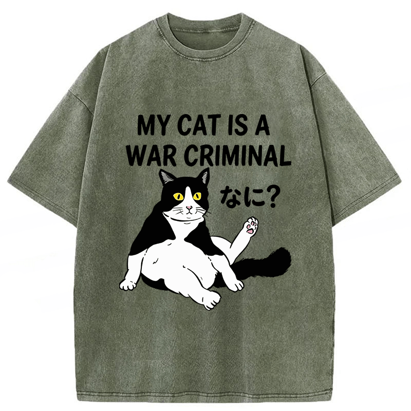 Tokyoviva Cat My Cat Is A War Criminal Washed T-shirt