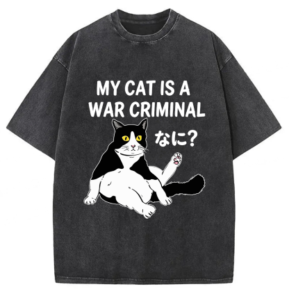 Tokyoviva Cat My Cat Is A War Criminal Washed T-shirt