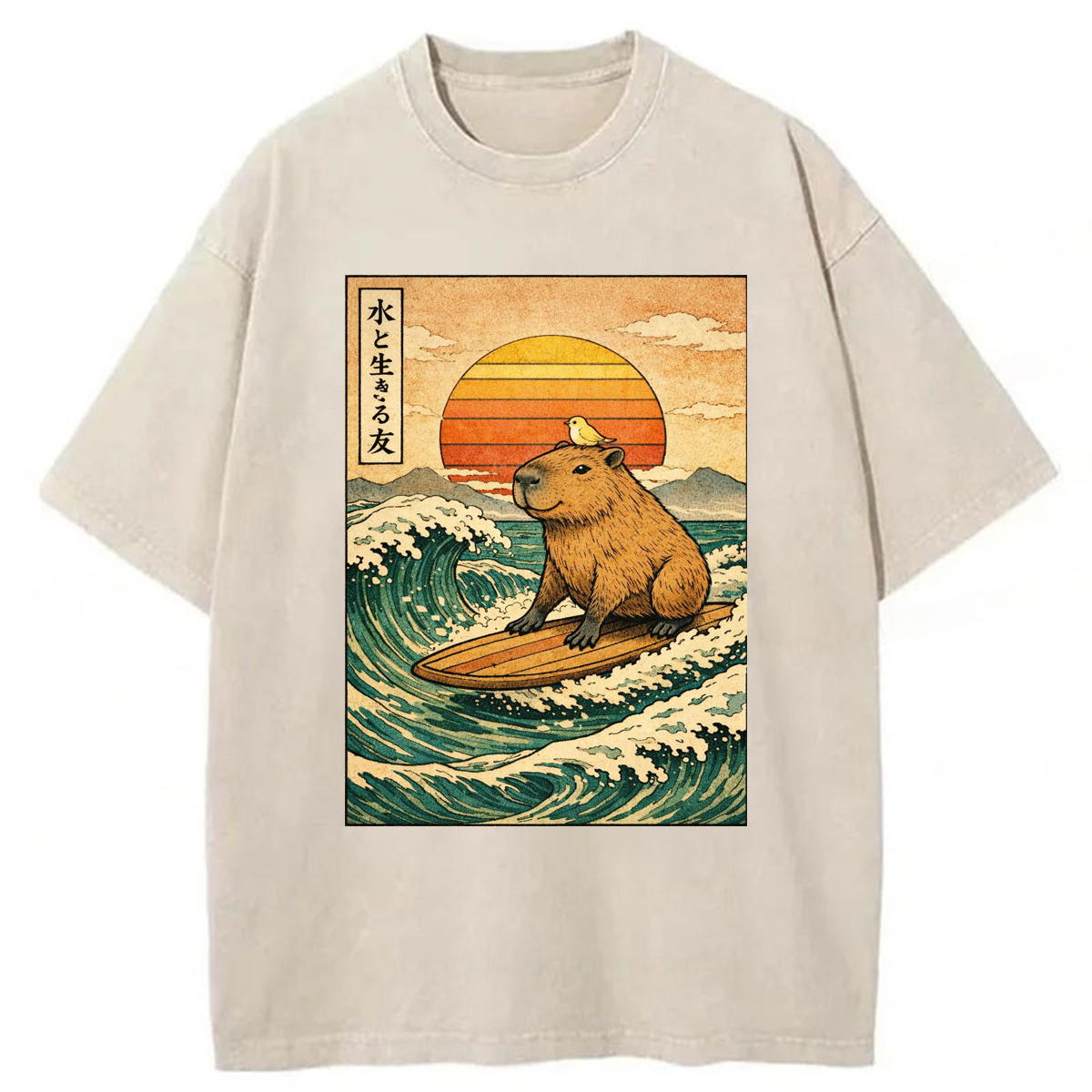 Tokyoviva Capybara Surfing Washed T-shirt