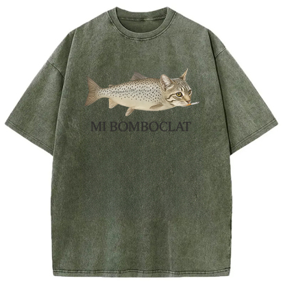 Bomboclat Fish Cat Meme Washed T-Shirt