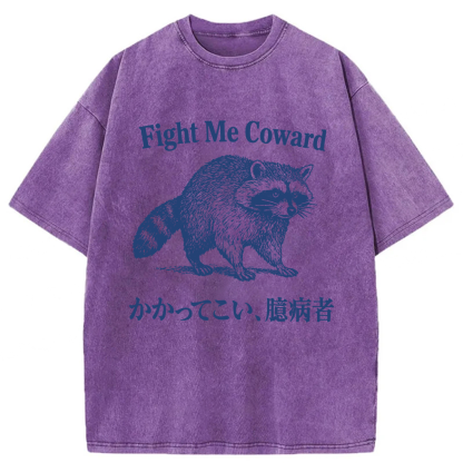 Tokyoviva Funny Raccoon Fight Me Coward Washed T-shirt