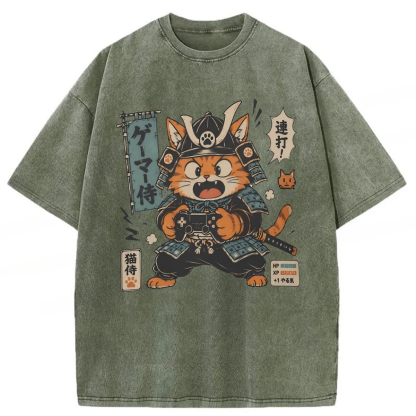 Tokyoviva Japanese Cat Playing Game Washed T-shirt