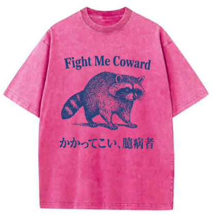 Tokyoviva Funny Raccoon Fight Me Coward Washed T-shirt