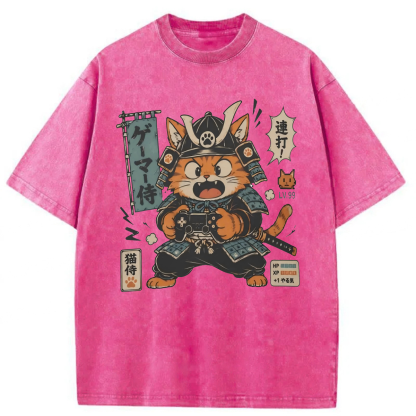 Tokyoviva Japanese Cat Playing Game Washed T-shirt