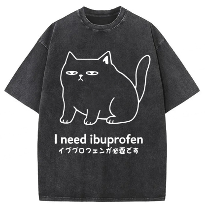 Tokyoviva I Need Ibuprofen Funny Cat  Washed T-shirt
