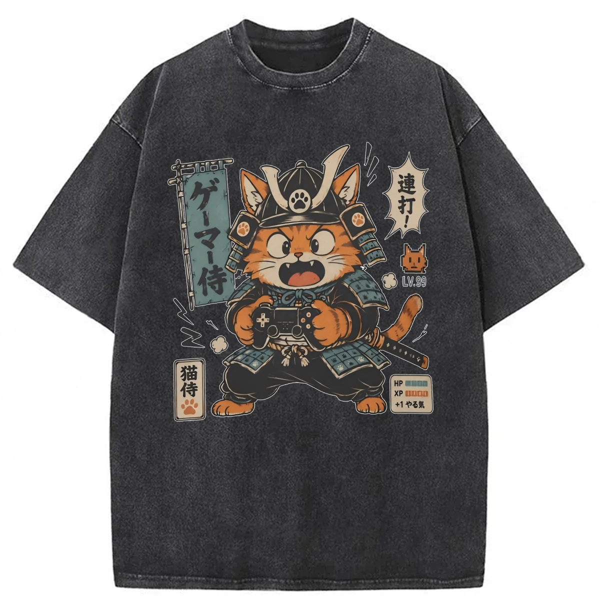 Tokyoviva Japanese Cat Playing Game Washed T-shirt