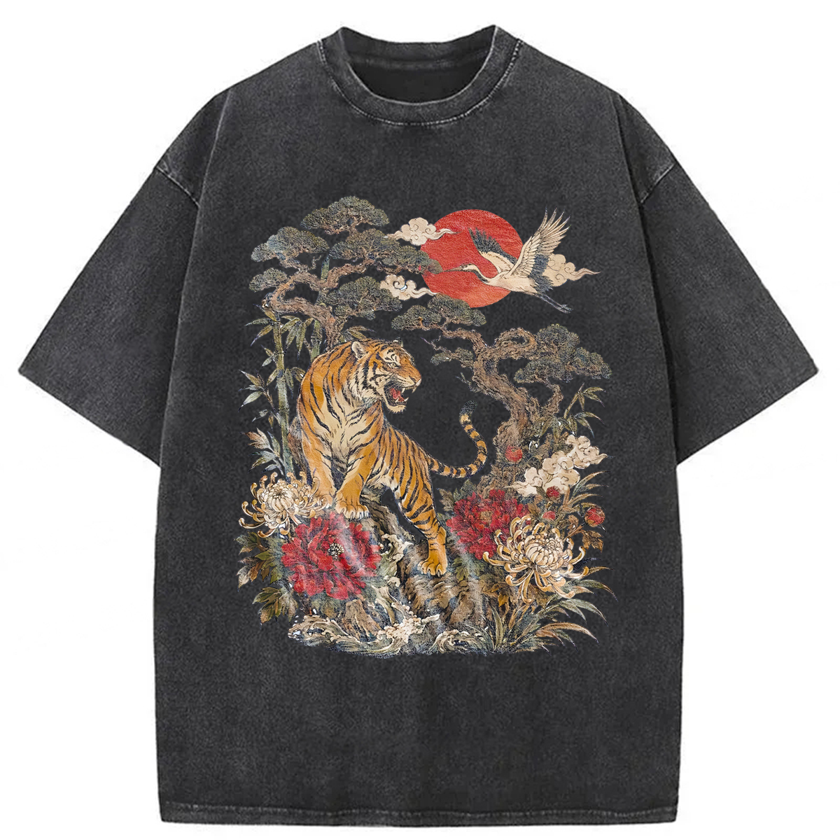 Tokyoviva Japanese Floral Tiger Washed T-shirt