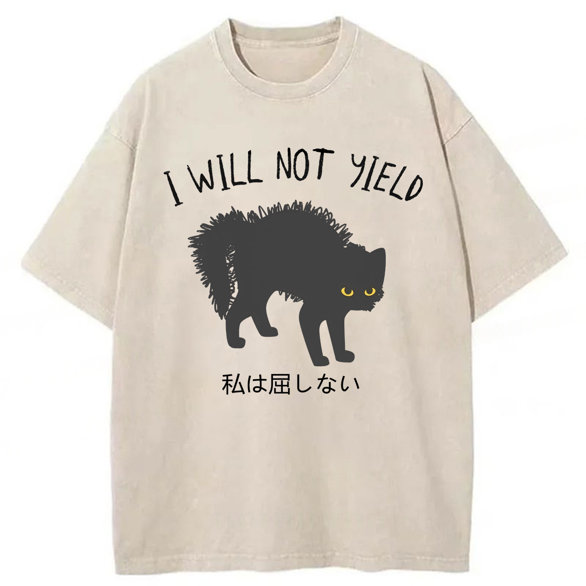 Tokyoviva Funny Text Cat Washed T-shirt