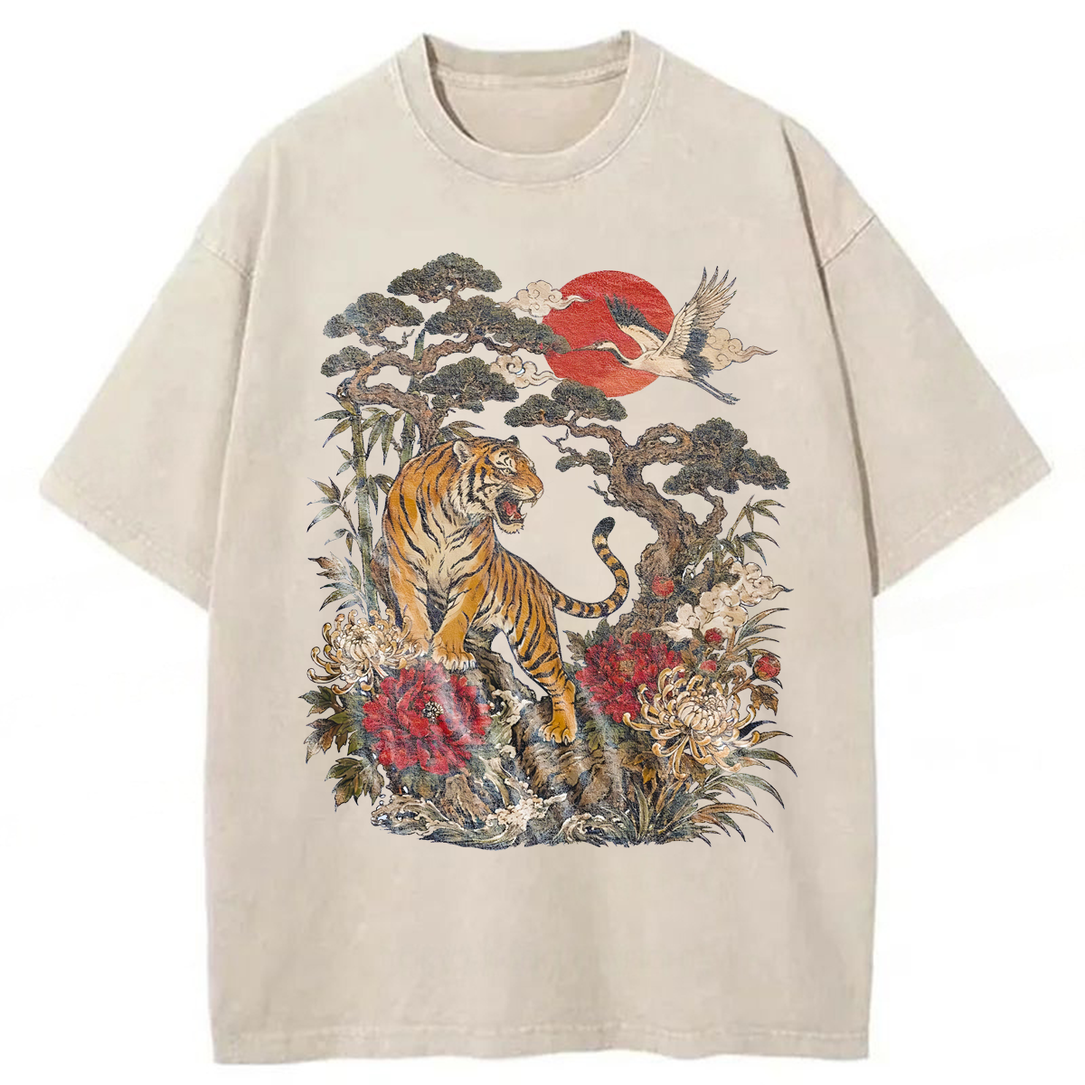 Tokyoviva Japanese Floral Tiger Washed T-shirt
