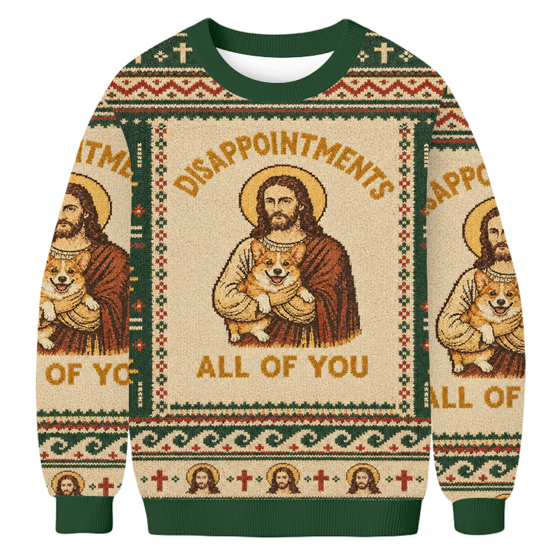 Baddiecat Funny Jesus Corgi Ugly Sweatshirt