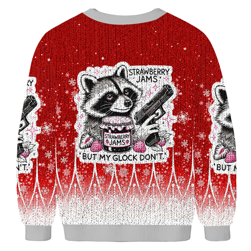 Gun-Wielding Raccoon Fun Christmas Ugly Sweatshirt