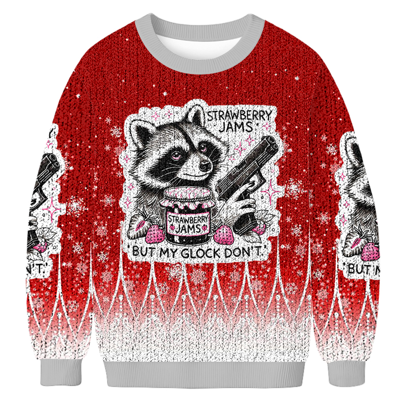 Gun-Wielding Raccoon Fun Christmas Ugly Sweatshirt