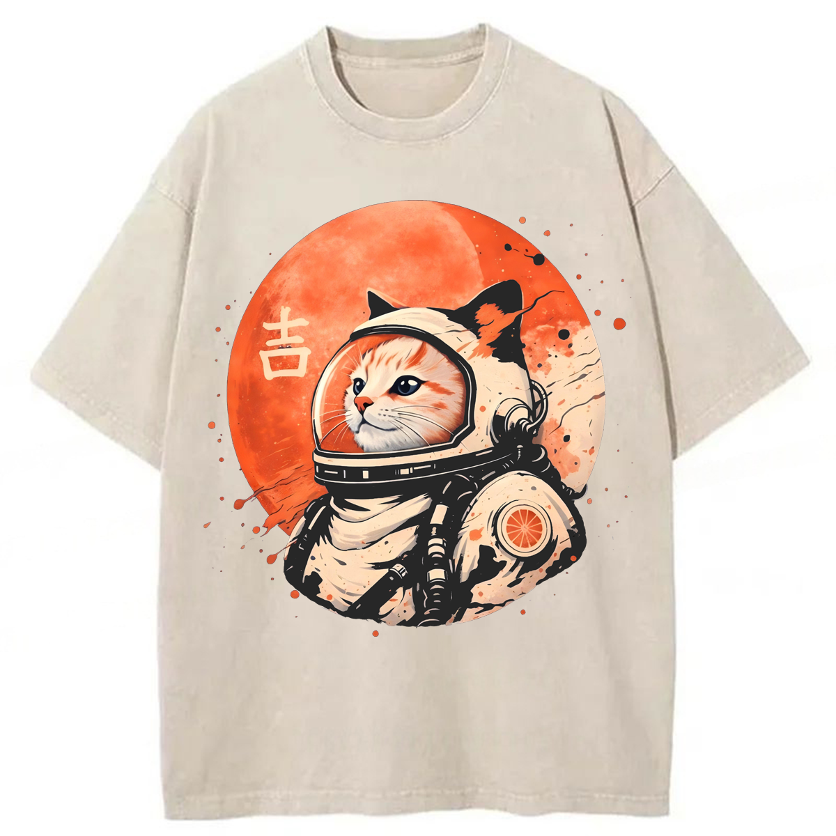 Tokyoviva Space Cat Good Luck Washed T-shirt