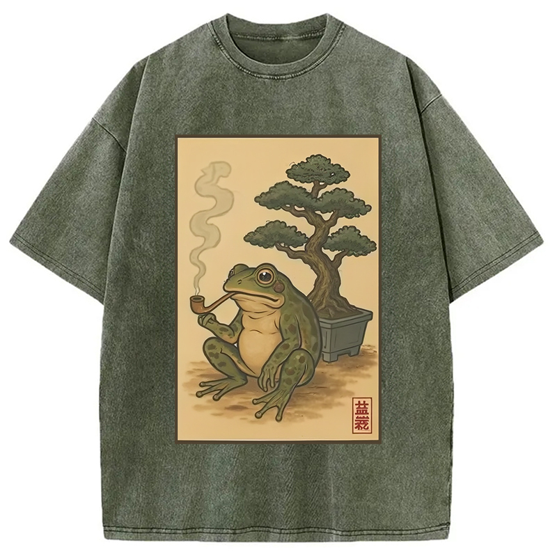 Japanese Frog & Bonsai Washed T-Shirt