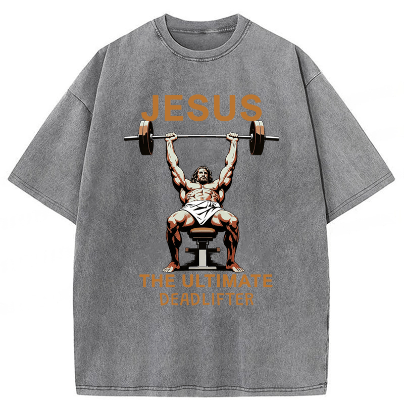 Tokyoviva Jesus Bench Press Funny Washed T-shirt