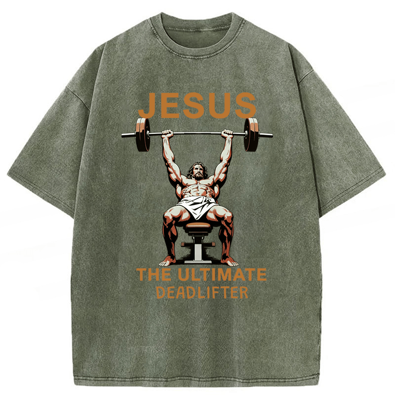 Tokyoviva Jesus Bench Press Funny Washed T-shirt