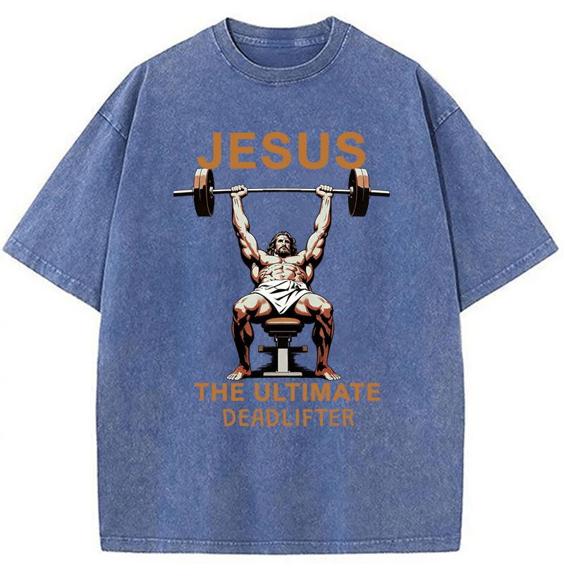 Tokyoviva Jesus Bench Press Funny Washed T-shirt