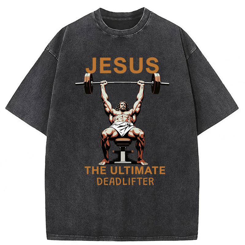 Tokyoviva Jesus Bench Press Funny Washed T-shirt