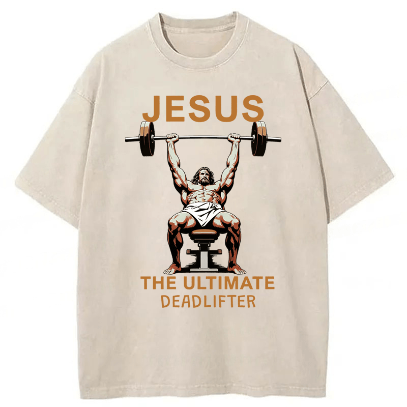 Tokyoviva Jesus Bench Press Funny Washed T-shirt