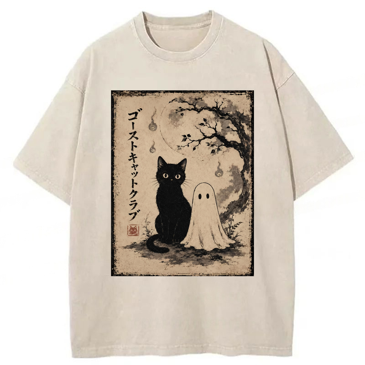 Tokyoviva Ghost Cat Club Washed T-shirt