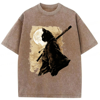 Tokyoviva Samurai Cat Washed T-shirt