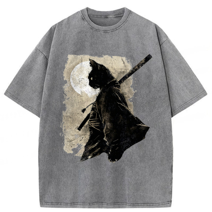Tokyoviva Samurai Cat Washed T-shirt