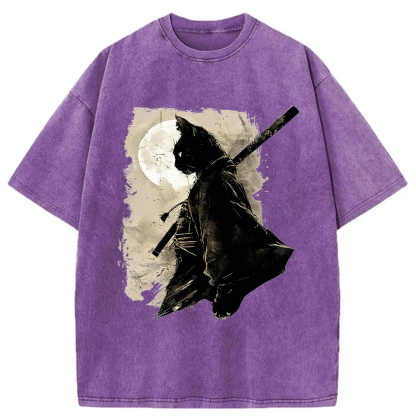 Tokyoviva Samurai Cat Washed T-shirt