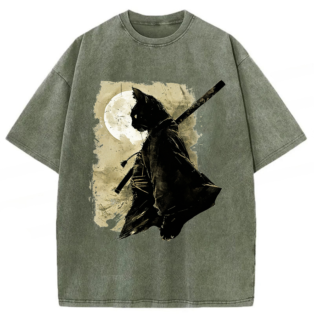 Tokyoviva Samurai Cat Washed T-shirt