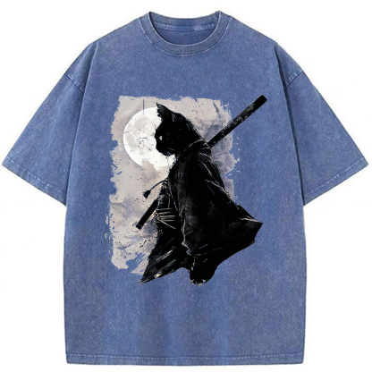 Tokyoviva Samurai Cat Washed T-shirt