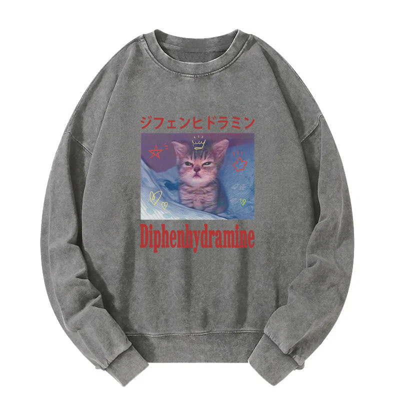 Diphenhydramine Cat Funny Meme Washed Sweatshirt