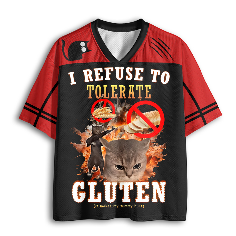 Baddiecat I Refuse To Tolerate Gluten Cat Mesh Jersey