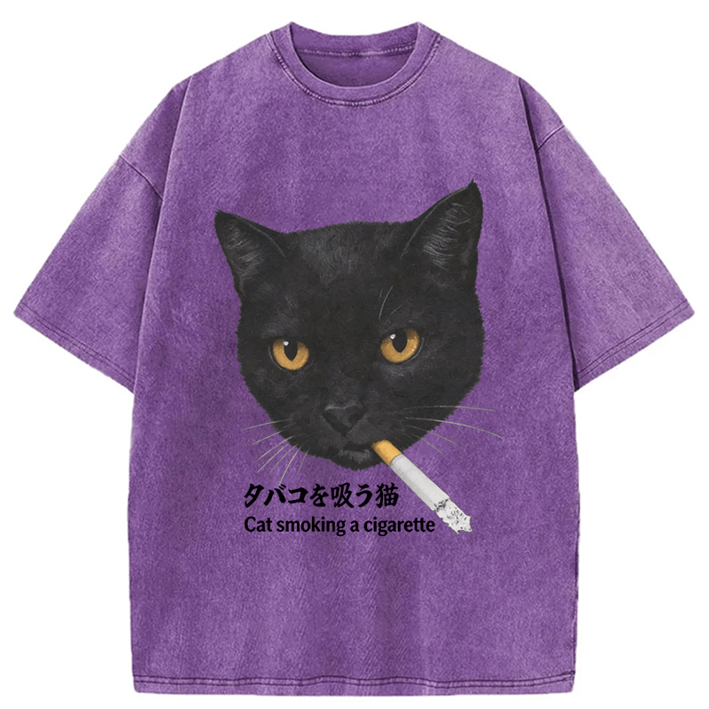 Tokyoviva Smoking Cat Y2K Washed T-shirt