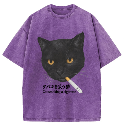 Tokyoviva Smoking Cat Y2K Washed T-shirt