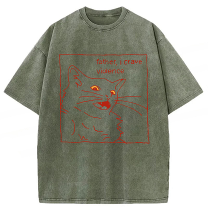 Tokyoviva Father I Crave Violence Cat Washed T-shirt