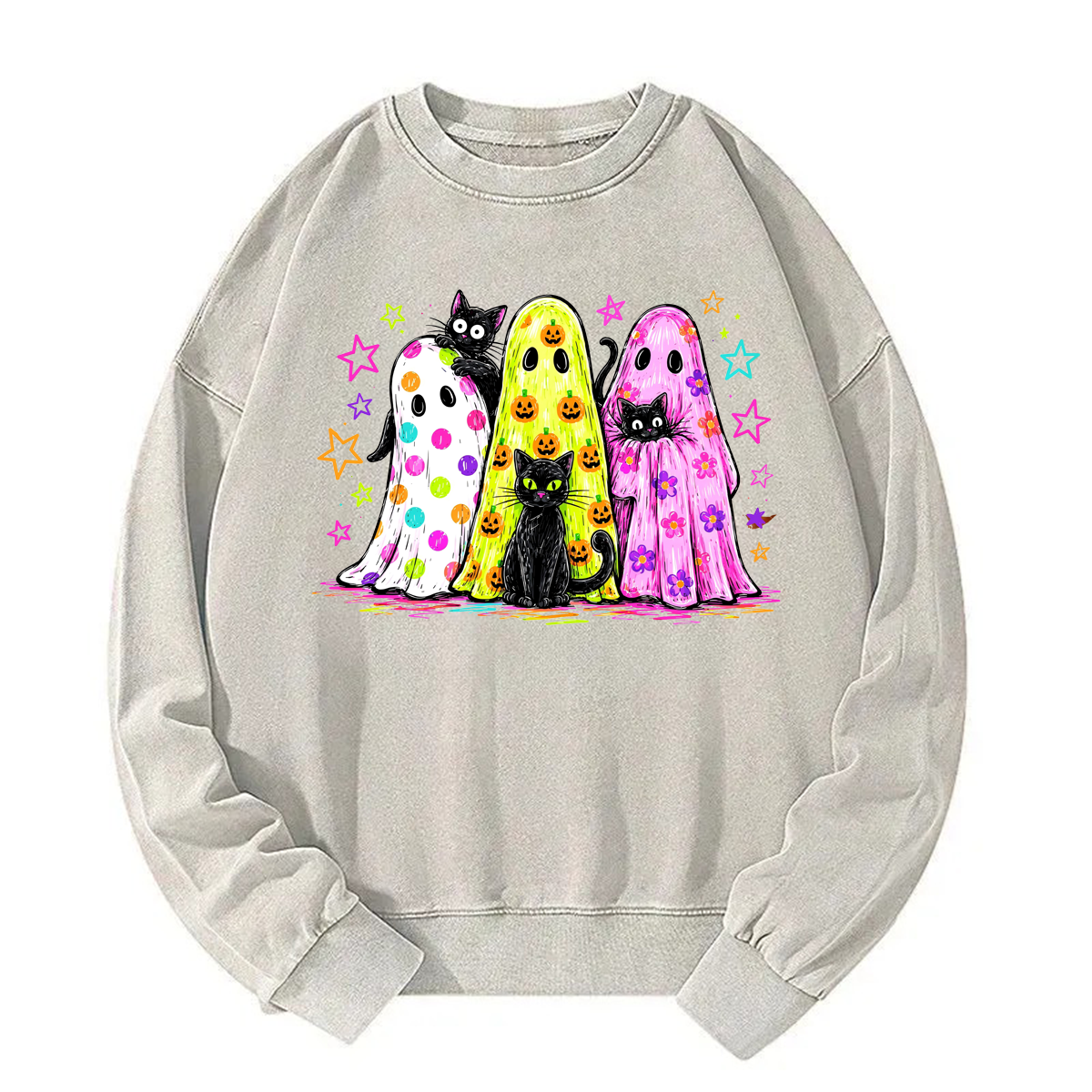 Tokyoviva Preppy Ghost and Cat Washed Sweatshirt