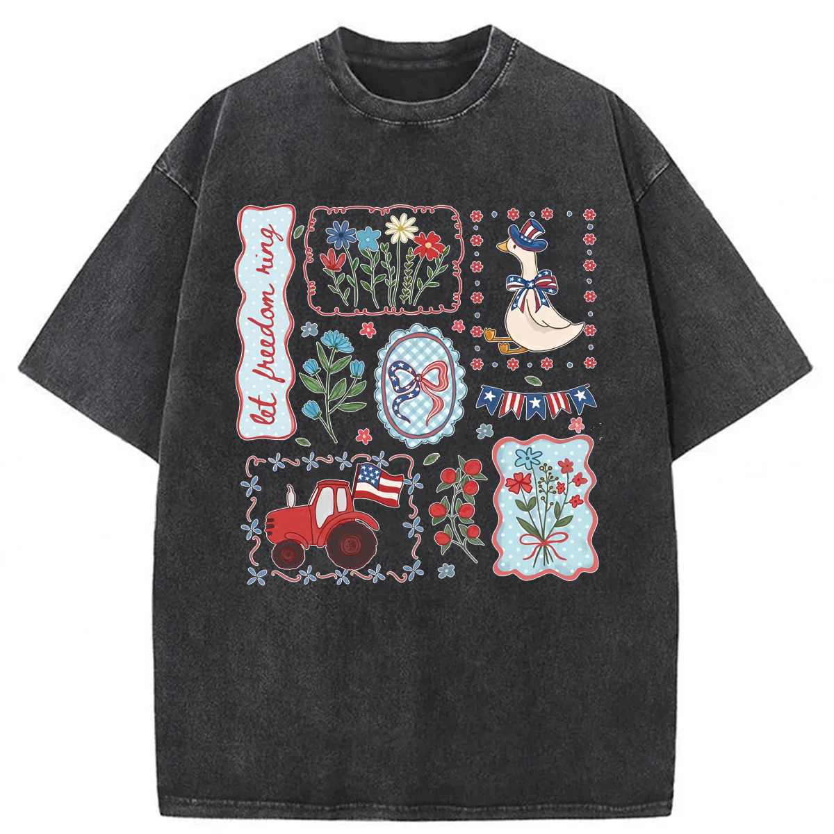 Tokyoviva Cottagecore Floral USA Goose Washed T-shirt