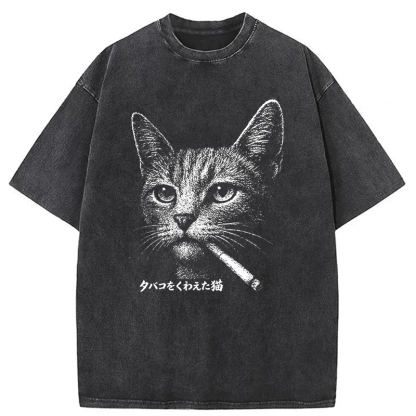 Tokyoviva Funny Smoking Cat Meme T-shirt